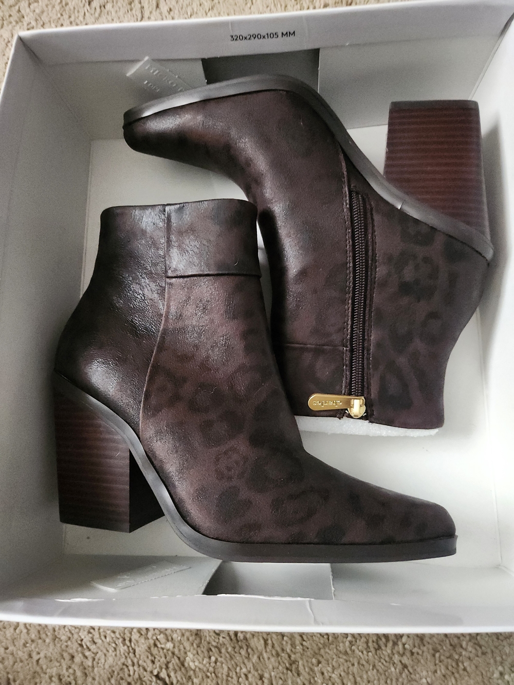 NWT Charles David Van Ankle Boots Women Size 7.5 Brown Leopard Print Block Heel